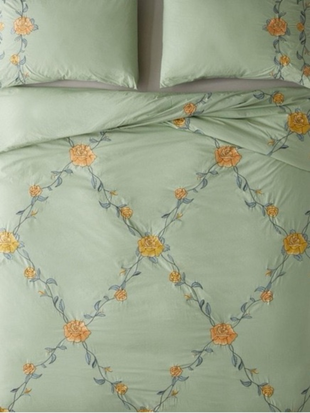 Urban Outfitters “secret garden” Sage Green Duvet Cover with Yellow Floral